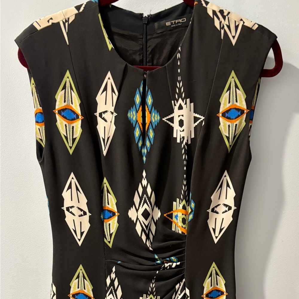 Etro Dress in Eggplant with Vibrant Aztec Pattern